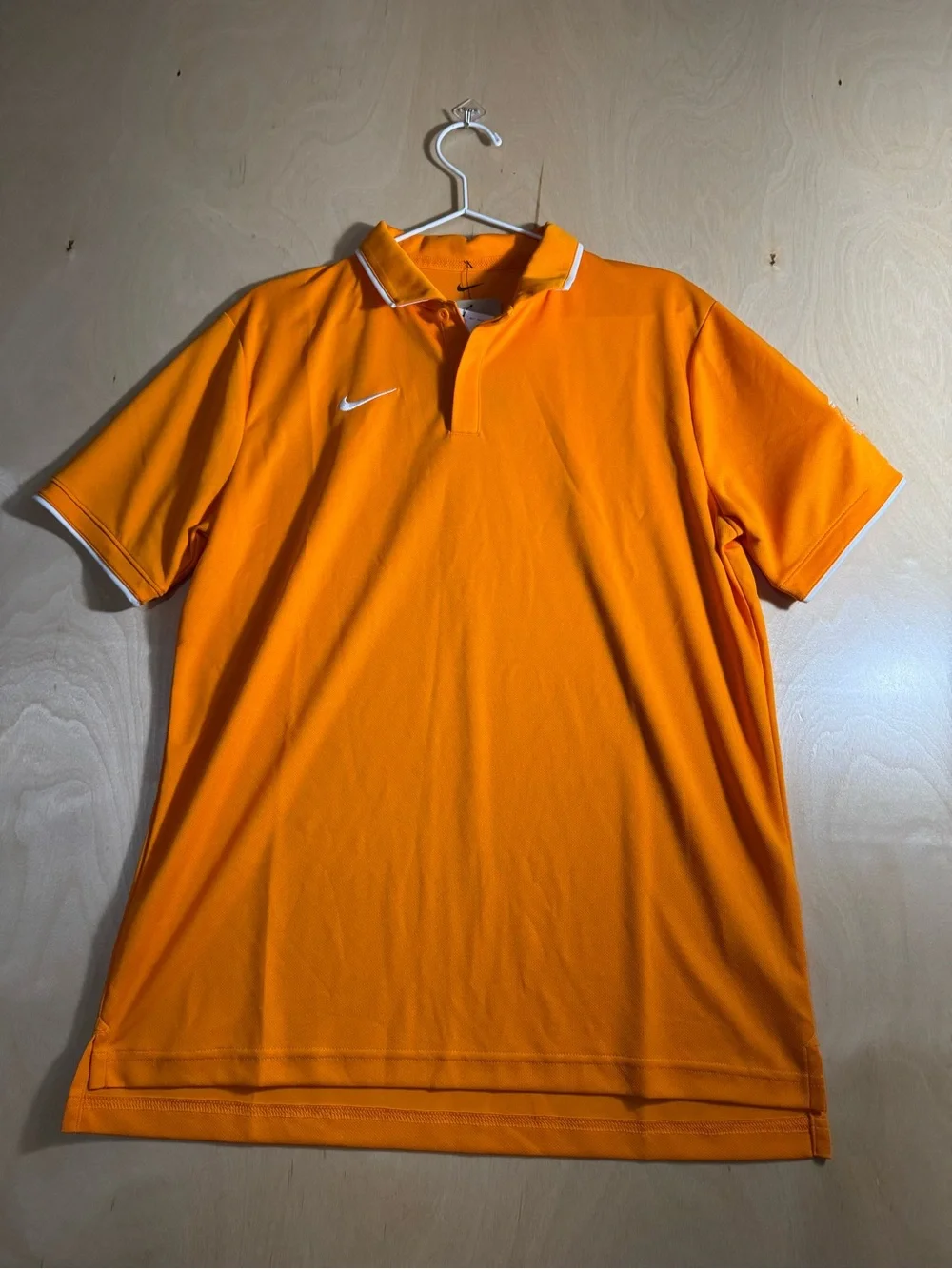 Nike Men's Bright Orange Polo with White Trim and Sleeve Logo Size Medium
